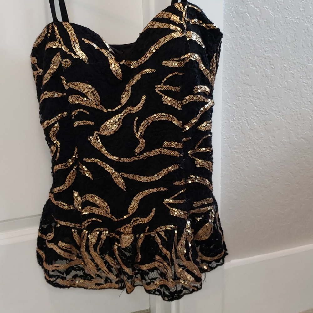Black and gold sequence sweet heart peplum top